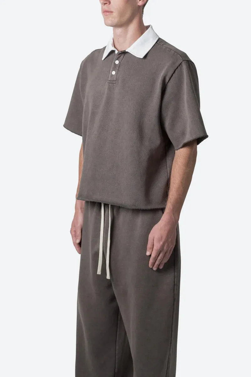 GRAY FLEECE OVERSIZED POLO SHIRT