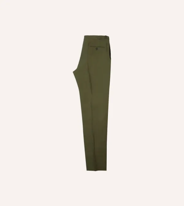 Olive Irish Linen Single Pleat Trouser Casual Style