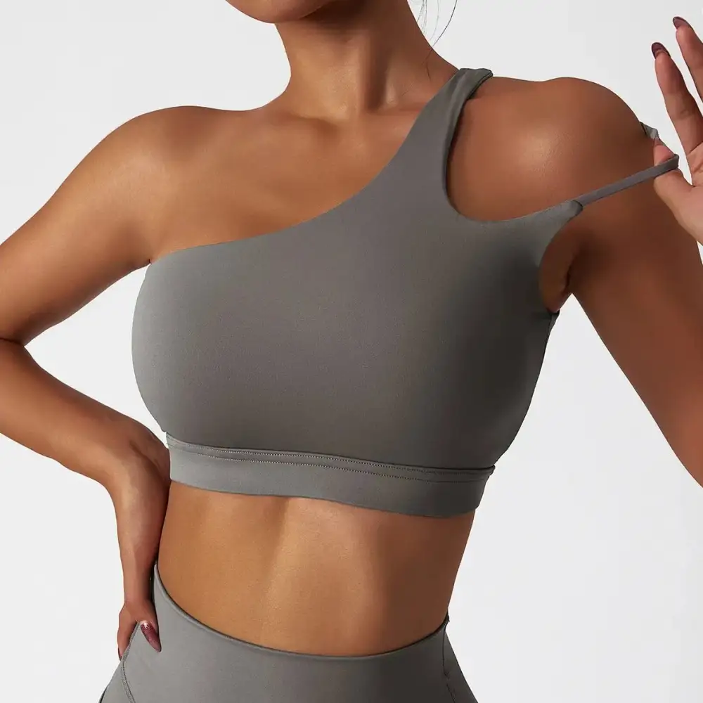 One-Shoulder Sports Bra with Decorative Straps