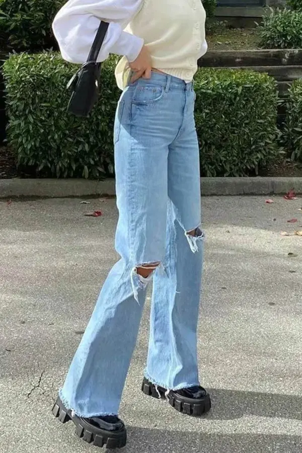 Distressed High Waist Flare Jeans