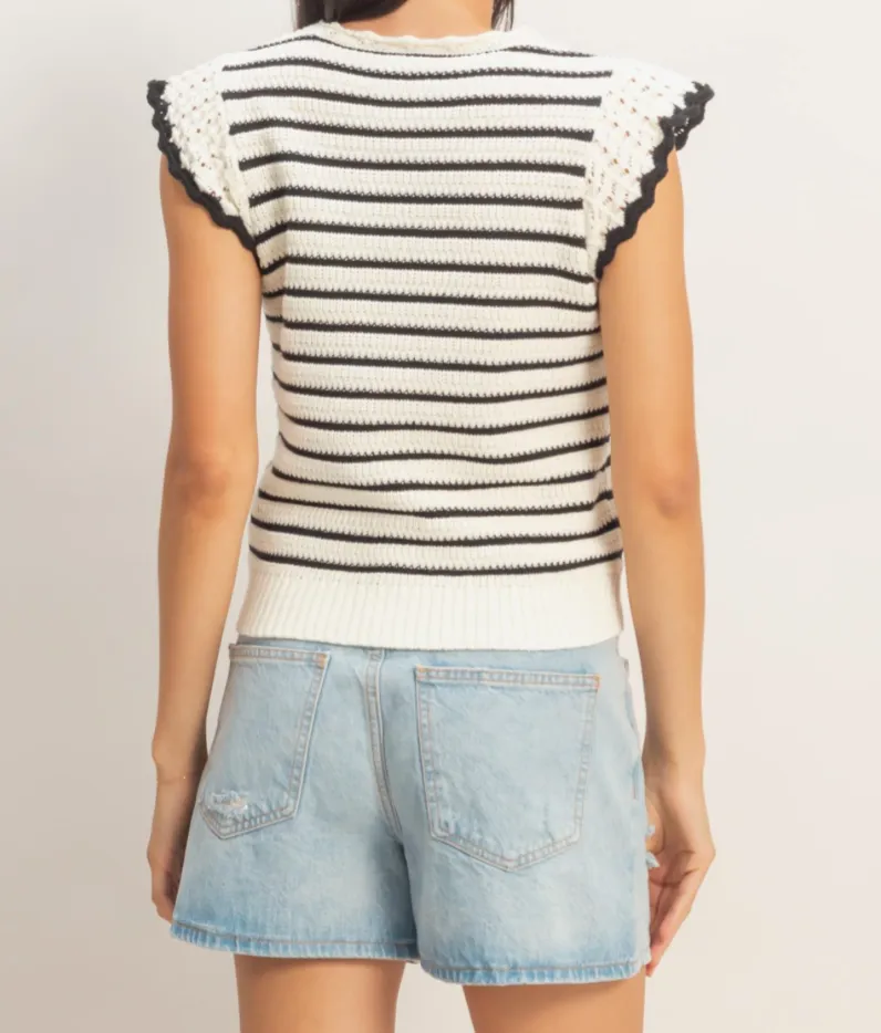 Striped Scalloped Edge Top