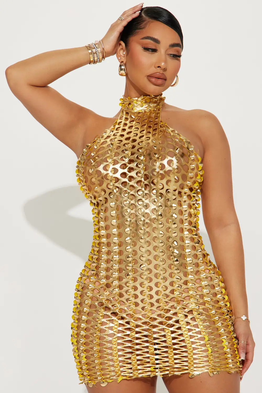 Heidi Metallic Mini Dress - Gold