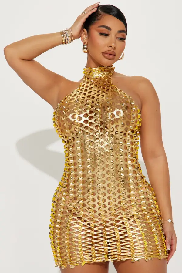 Heidi Metallic Mini Dress - Gold