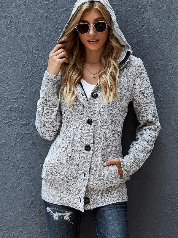 Women's Hooded Long Sleeve Knit Cardigan with Pockets in 4 Colors Sizes 4-12