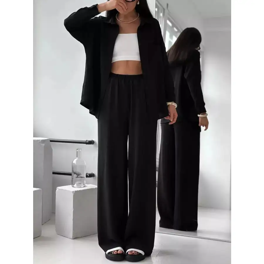 Button Up Long Sleeve Shirt and Pants Set