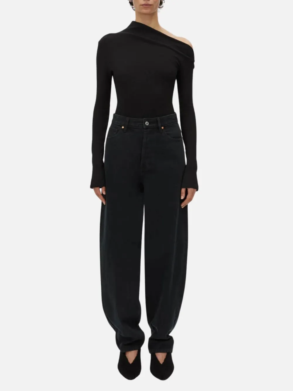 Plain Asymmetrical Neck Top