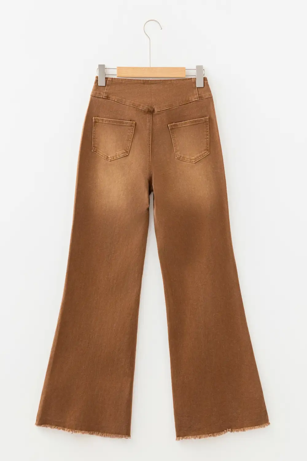 Button Fly Seamed Raw Hem Flare Jeans