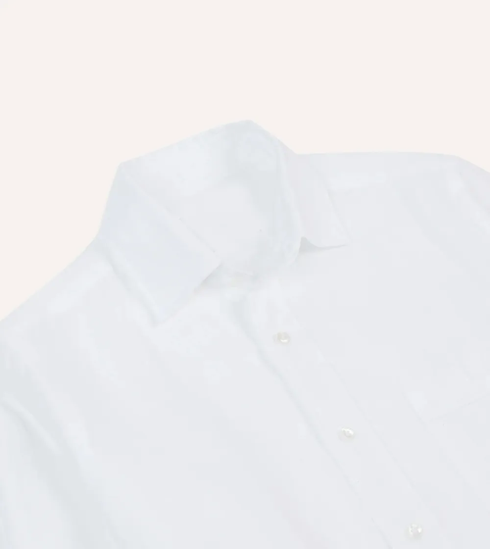 White Linen Spread Collar Shirt Casual Style