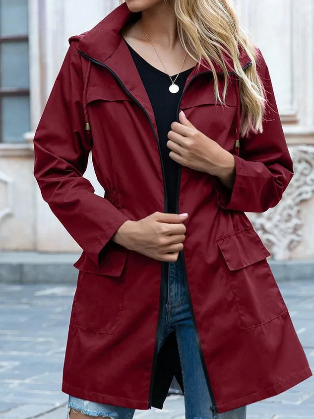 Hoodie Long Sleeve Plain Regular Loose Hooded Trench Coat For Women