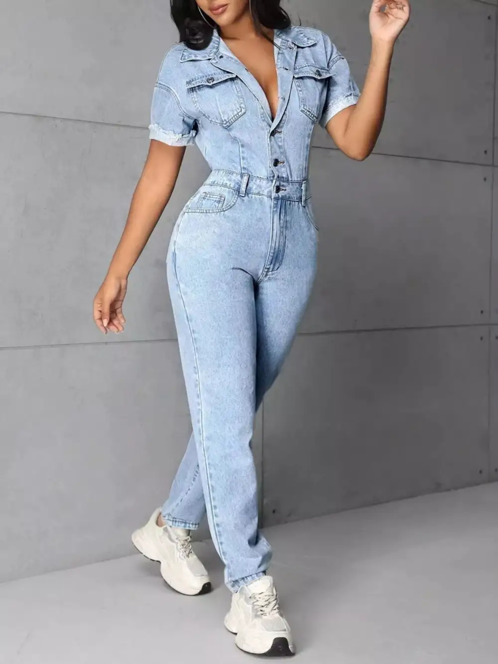 Everyday Denim Button Front Jumpsuit