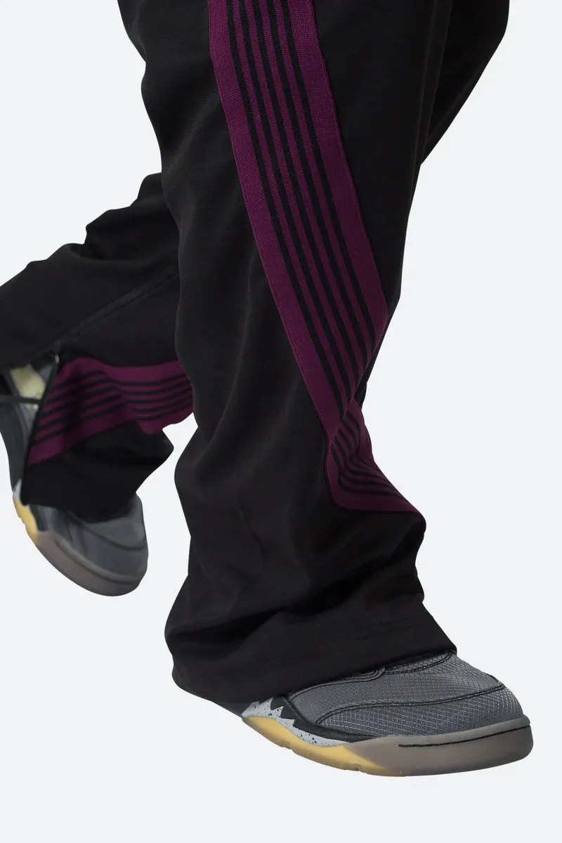 BLACK WITH PURPLE STRIPE TRACK PANTS