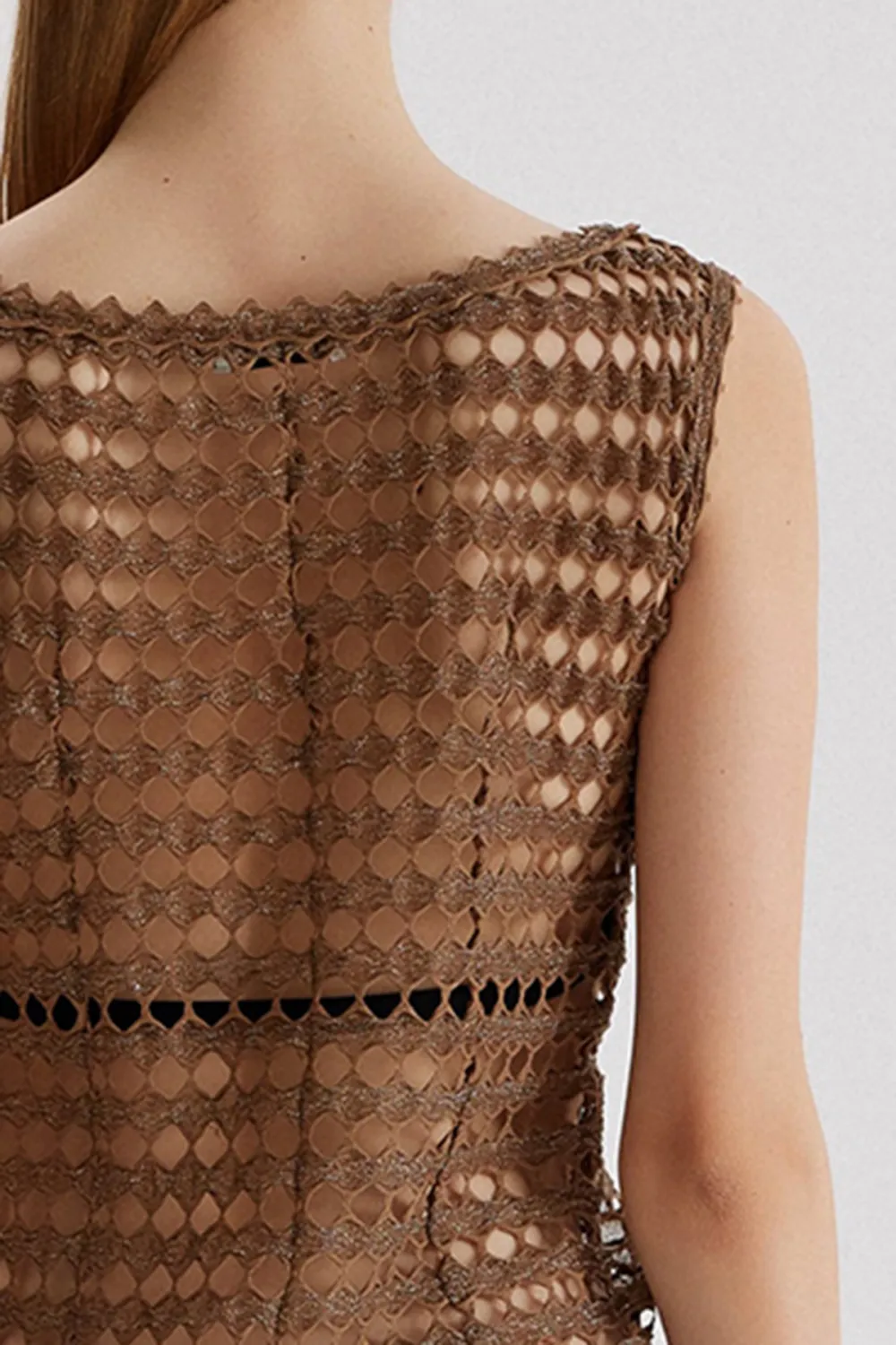 V-neck Mini Dress-Brown