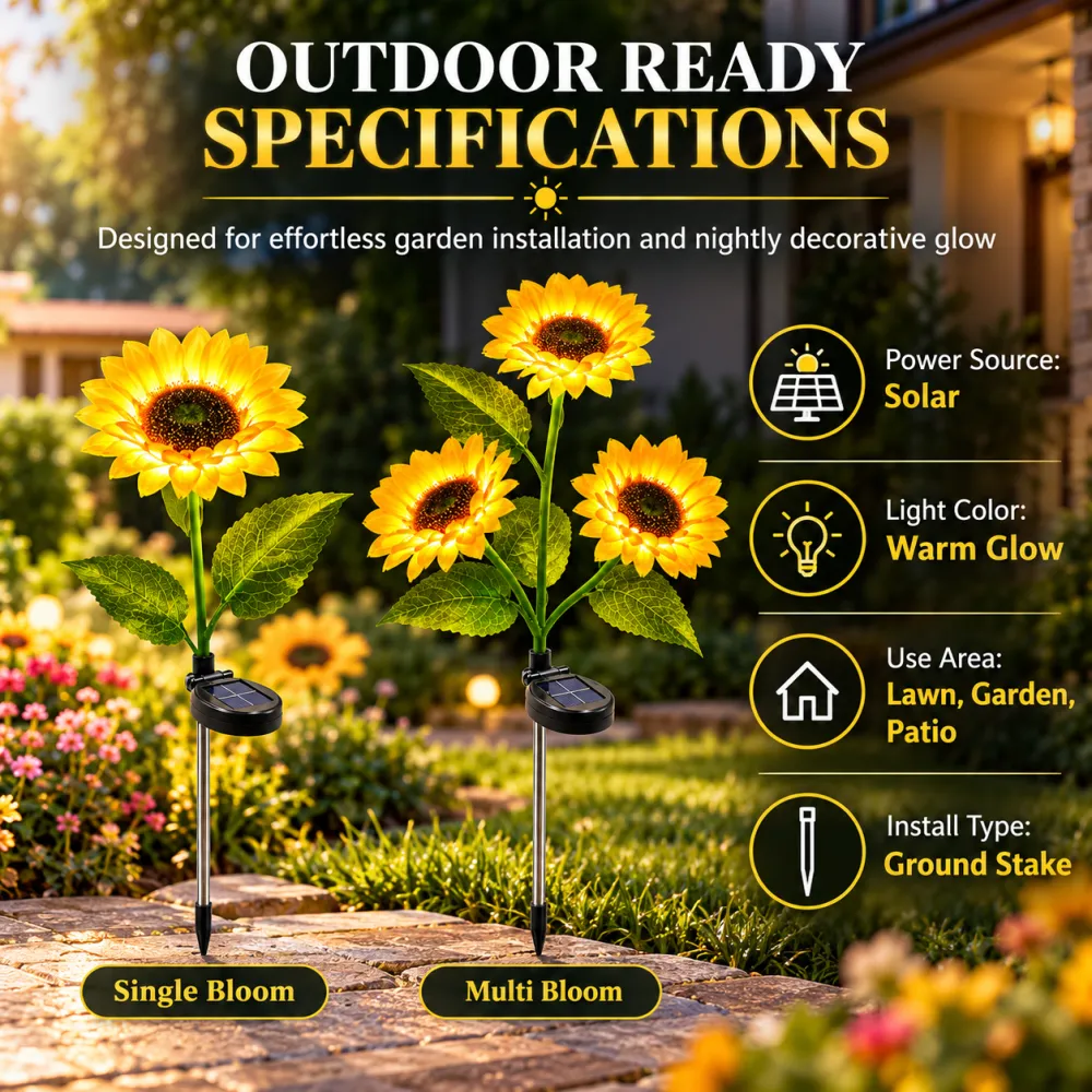 LED Solar Sunflower Garden Stake Light – IP65 Waterproof, Realistic Decor for Lawn, Patio & Pathway Lighting