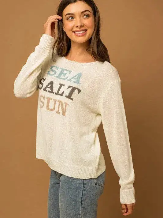 Sea Salt Sun Round Neck Long Sleeve Graphic Sweater