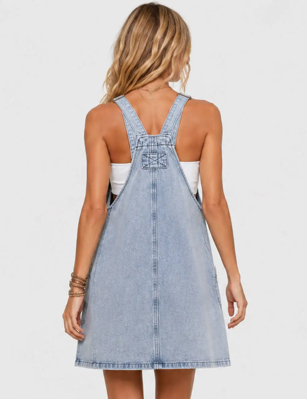Adjustable Pocket Denim Mini Overall Dress