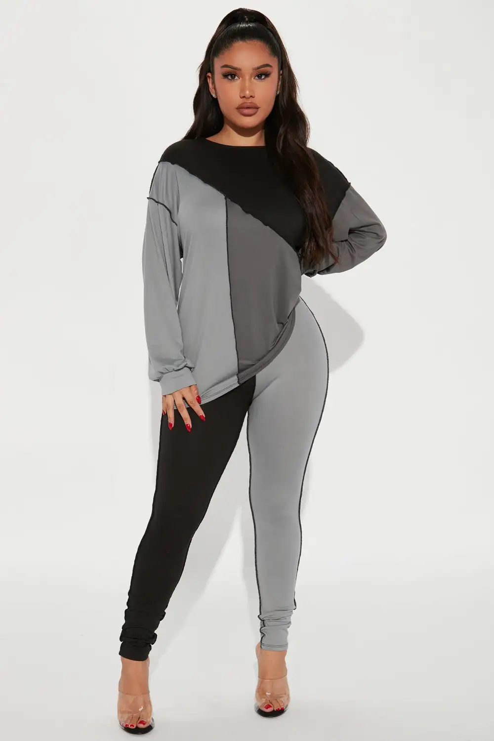 No Drama Colorblock Legging Set - Grey/combo
