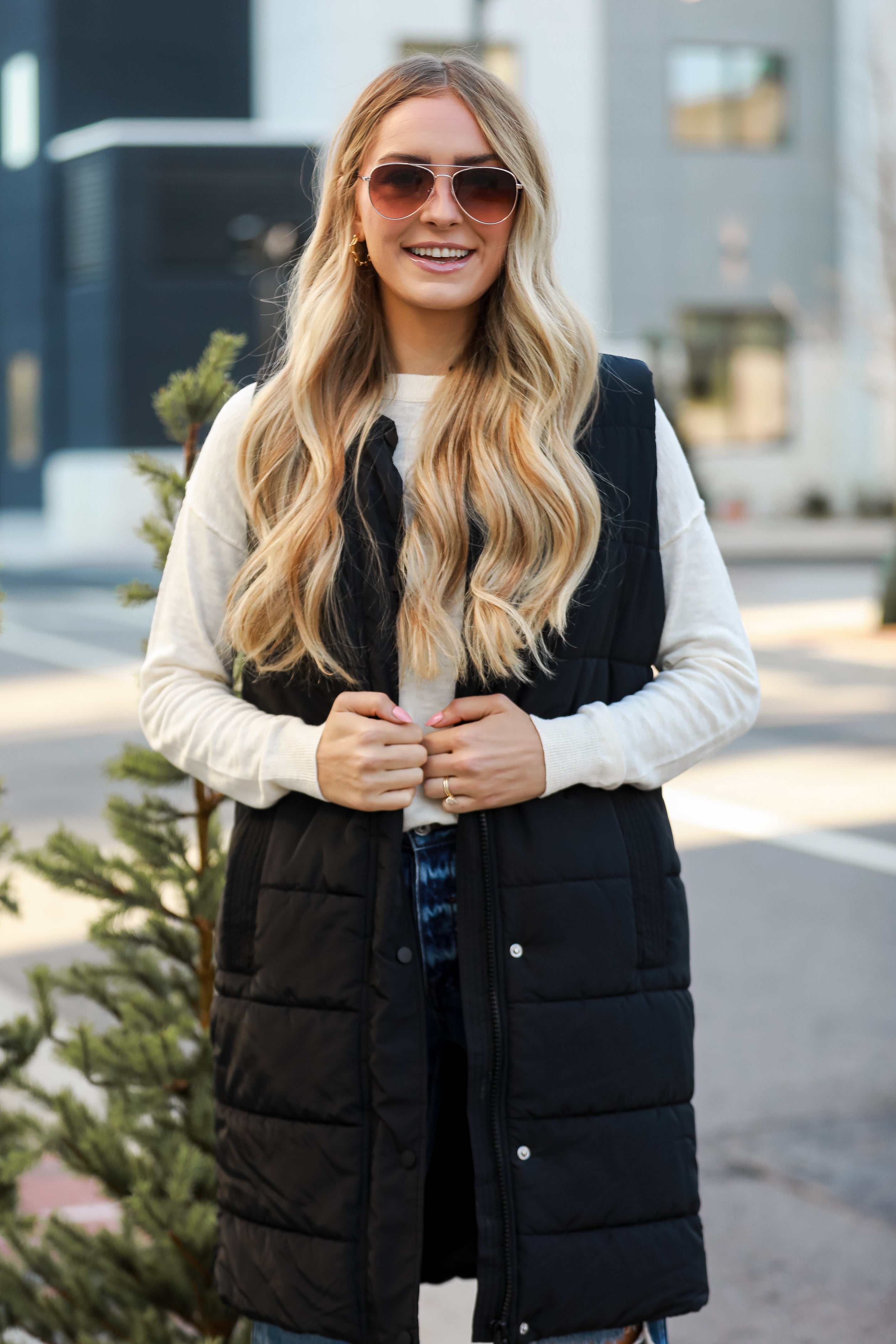 FINAL SALE - In The City Black Quilted Hooded Longline Puffer Vest