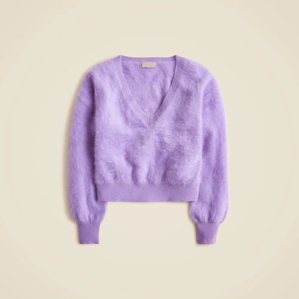 Brushed Cashmere Cropped V-Neck Sweaters