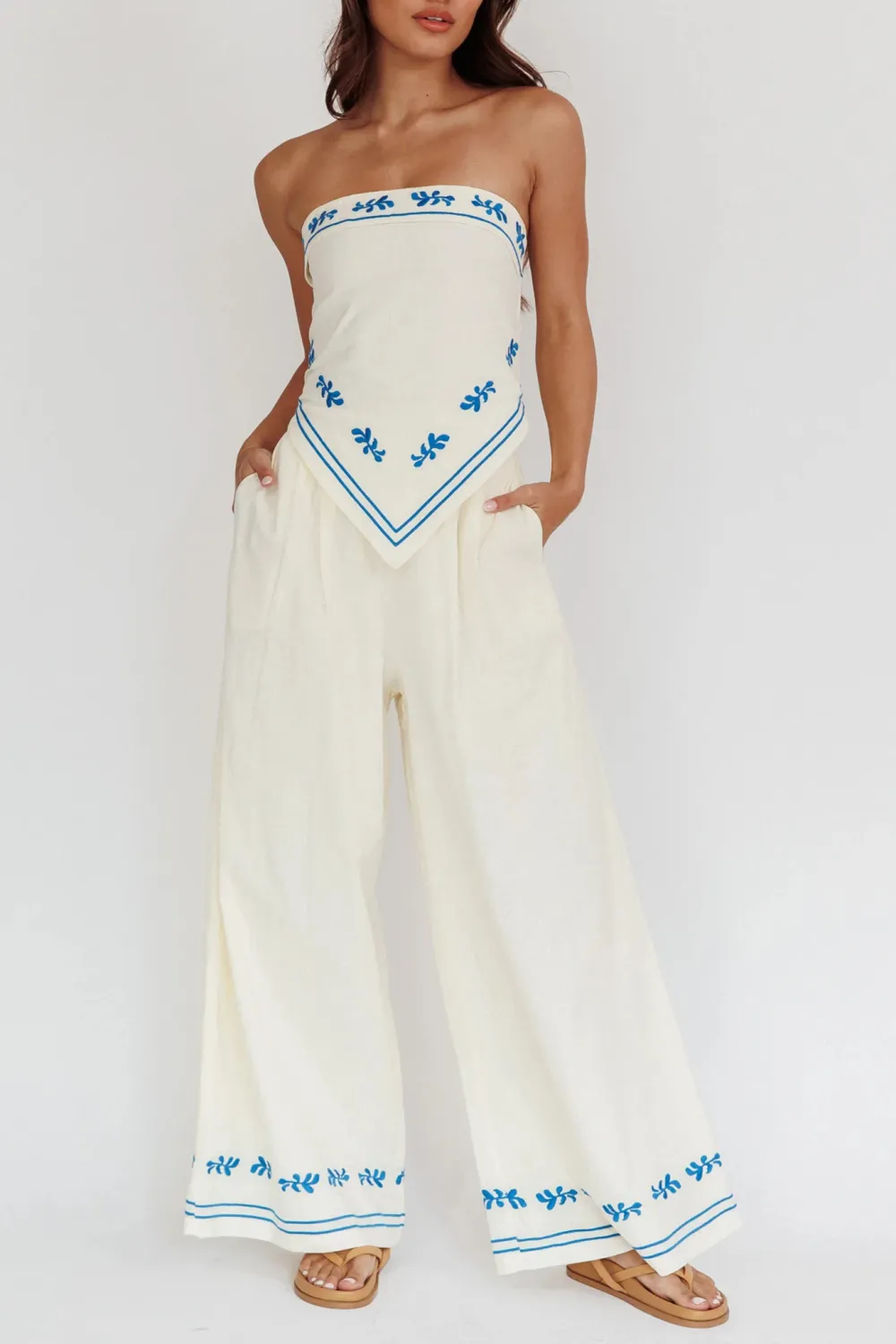 Art Print Embroidered Wide-Leg Track Pants