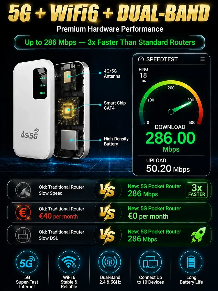 Blazing Fast 5G Pocket Hotspot | Zero Contracts | Connect 10 Devices Anywhere
