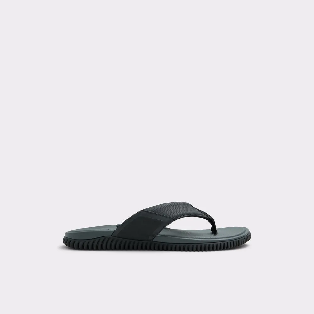 Black  Synthetic Leather Embossed Flat Slides