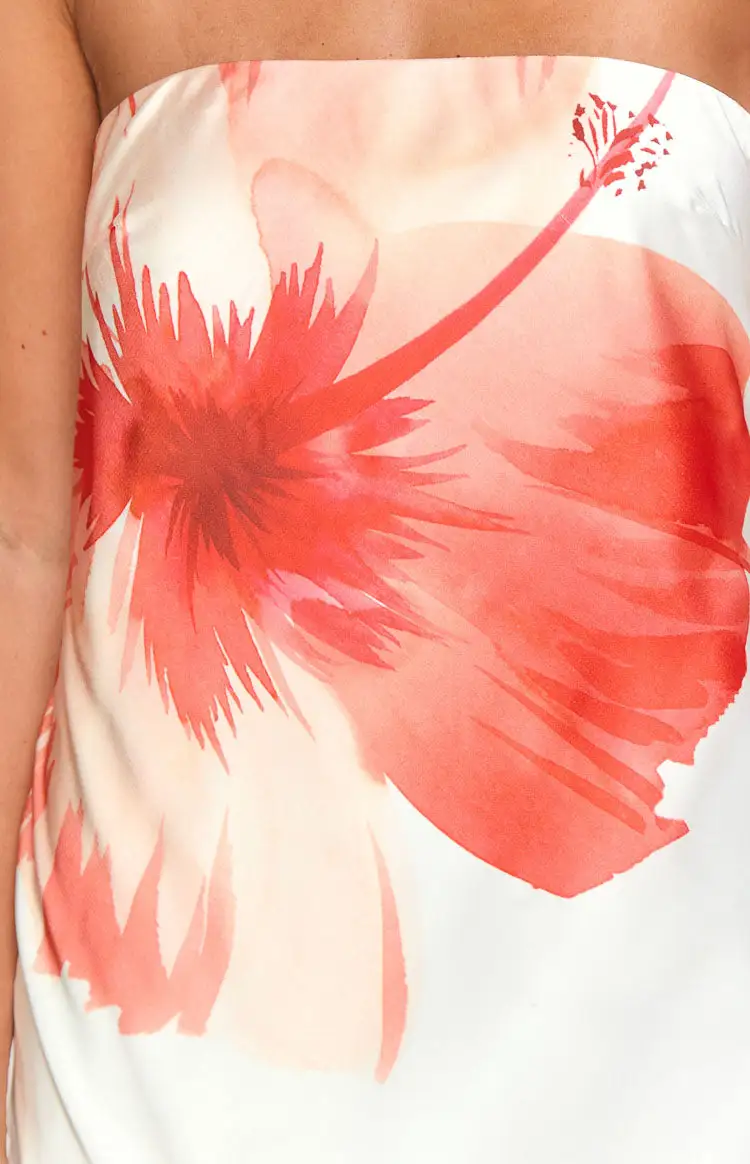 Satin Strapless Floral Flowy Maxi Dress