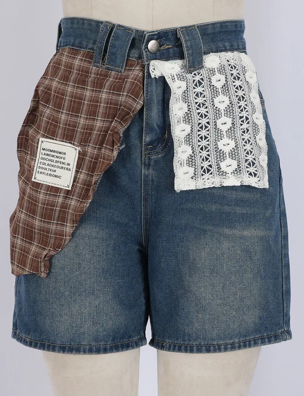 Lace Patchwork Wide Leg Denim Shorts
