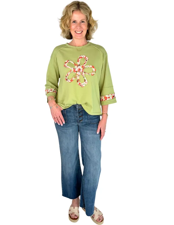 Hallie Flower Patch Top - Pistachio