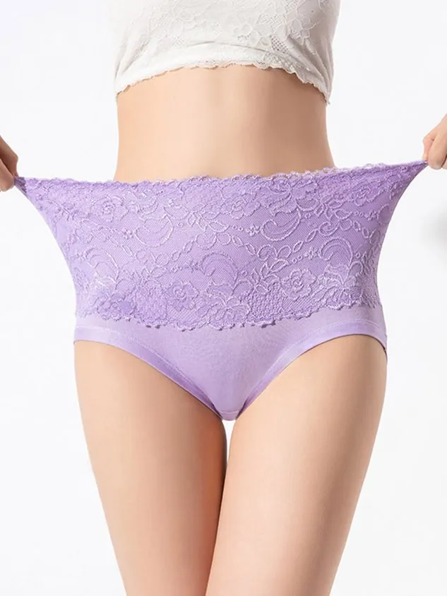 Comfortable Soft Lace High Waist Brief Plus Size