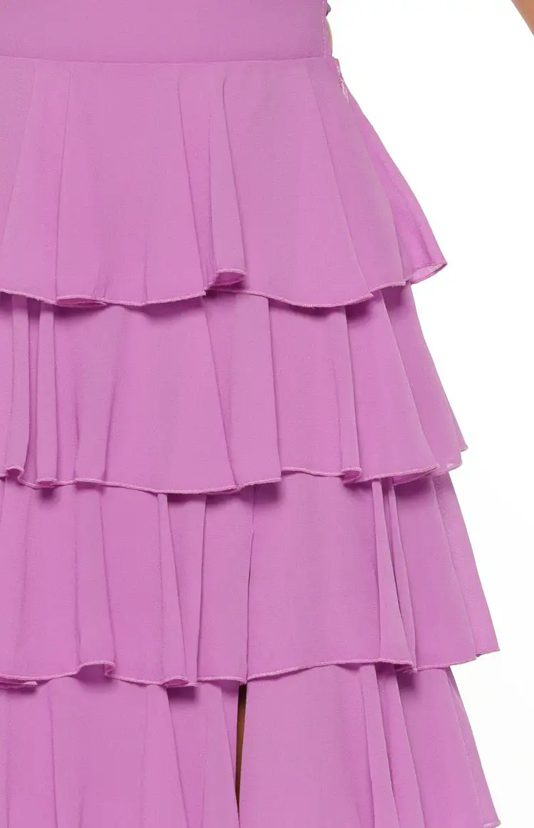 Strapless Ruffle Frills Magenta Maxi Dress