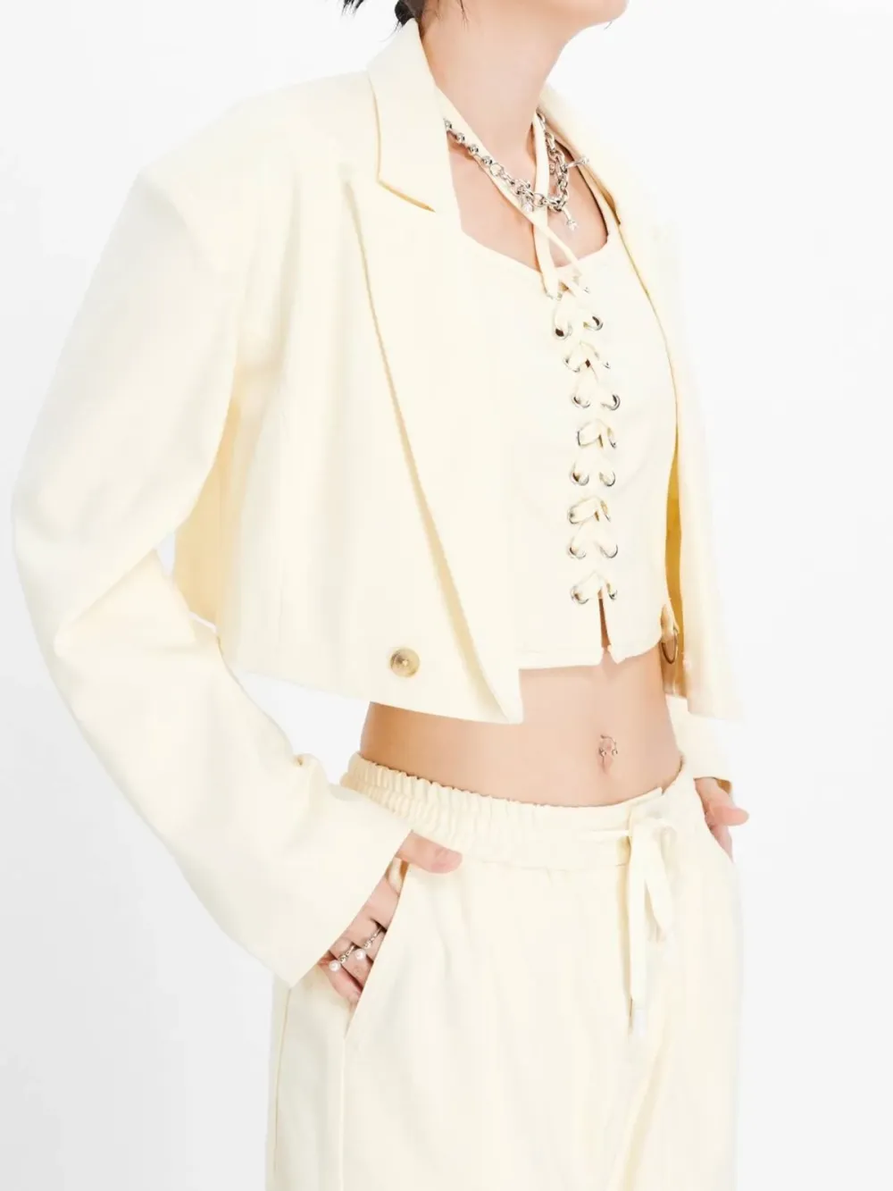 Cropped Tie - Front Blazer Jacket