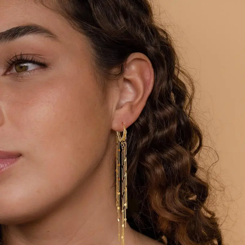 Gold Plated Long Tassel Earrings for Women