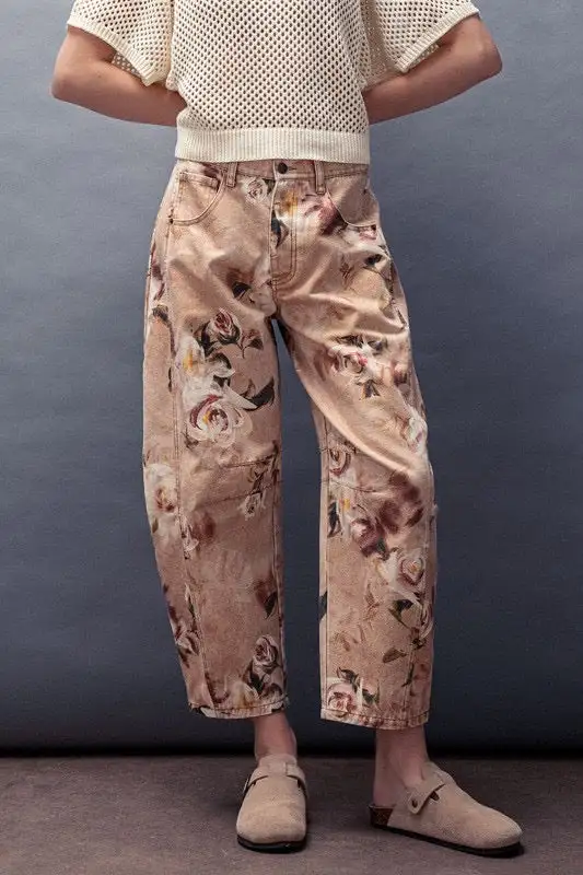 Floral Barrel Denim Jeans