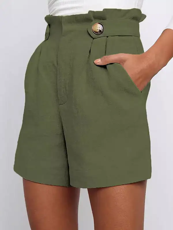Hoog Getailleerde Losse Geplooide Shorts Met Split Joint