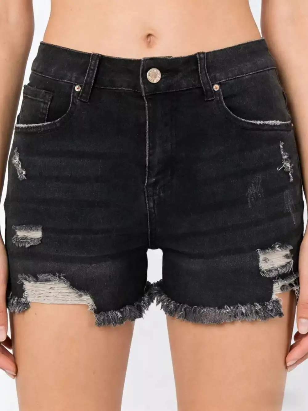 Distressed Frayed Hem Denim Shorts