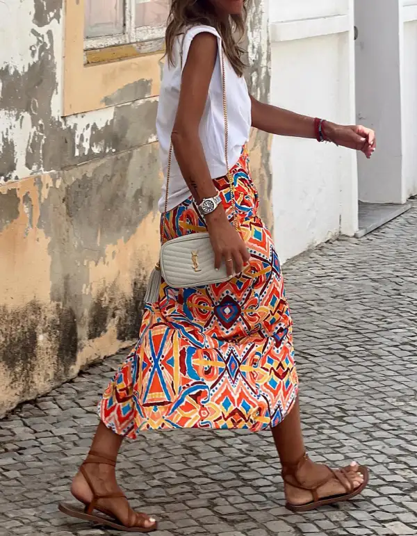 Relaxed Maxi Print High Waist Skirt
