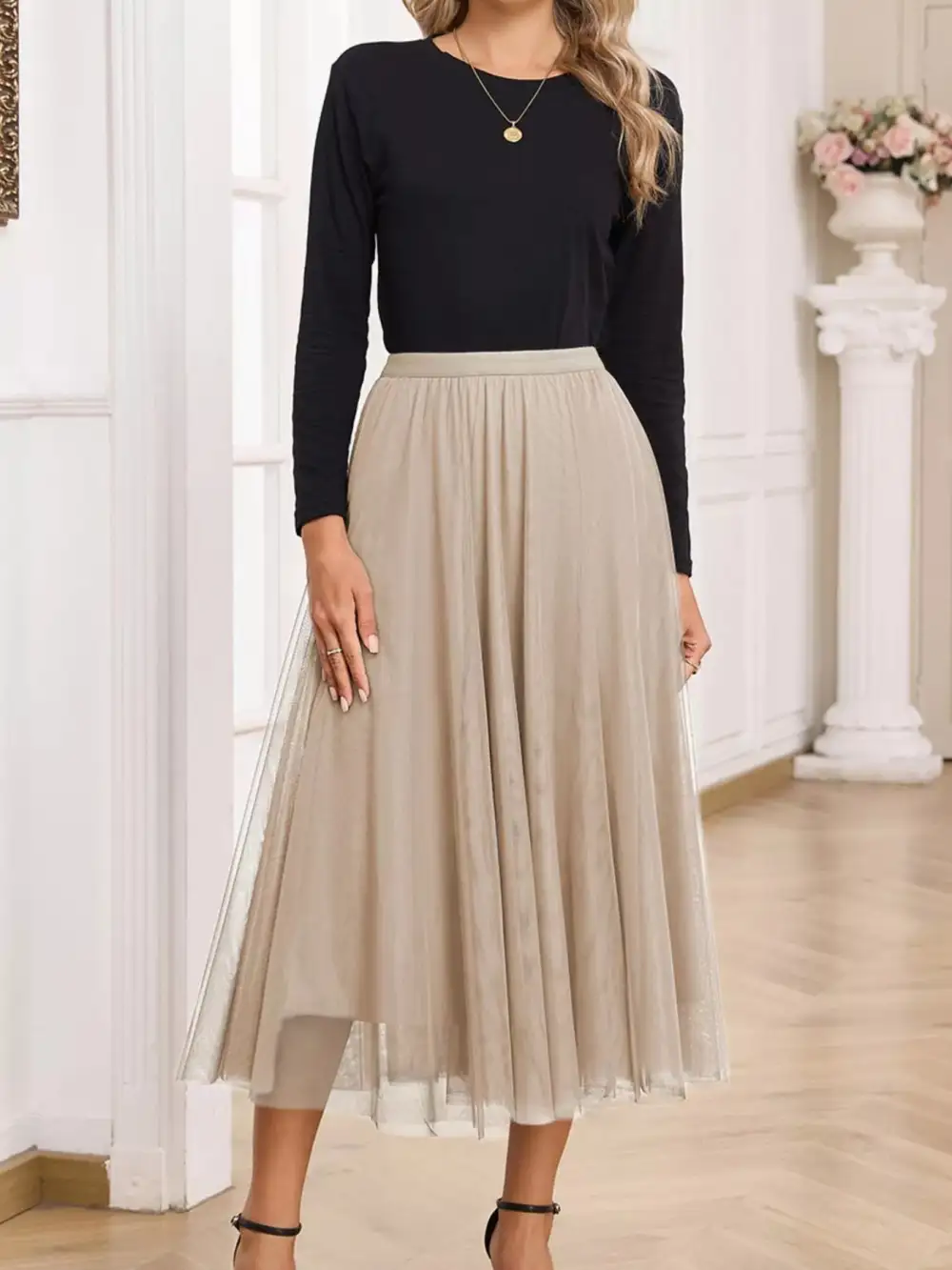 Mesh Tulle Midi Skirt