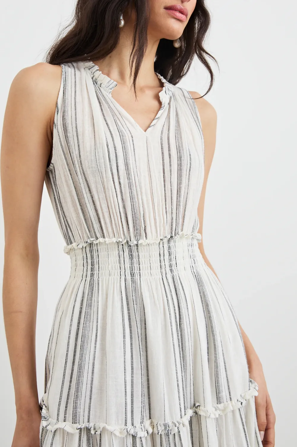 Cotton And Linen Blended Striped Dress