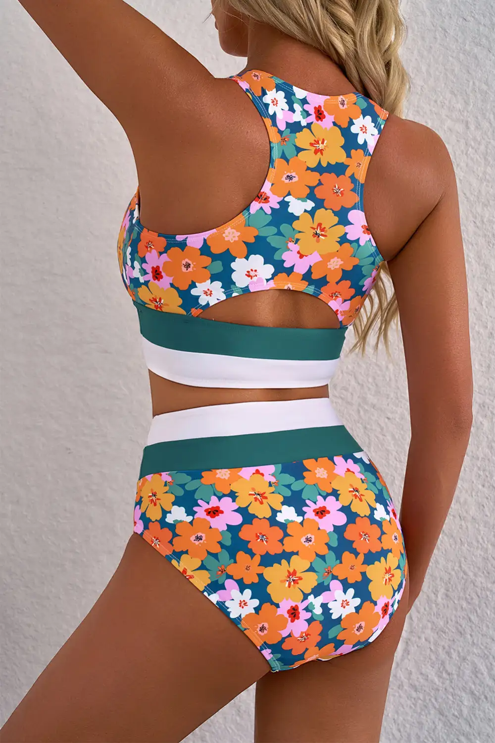 Floral Print Racerback Cutout Bikini Set