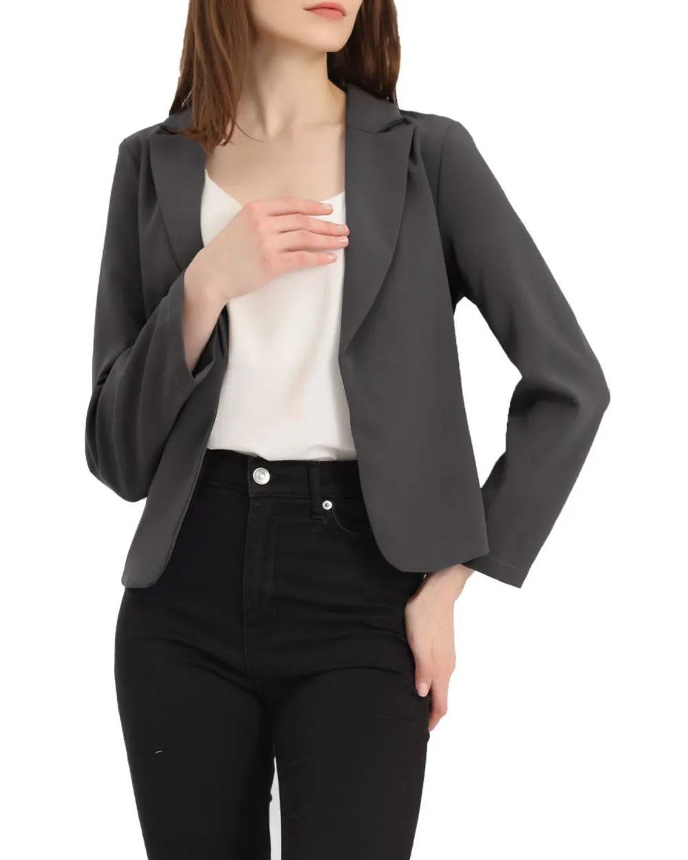 Open Front Crop Suit Blazer Jacket