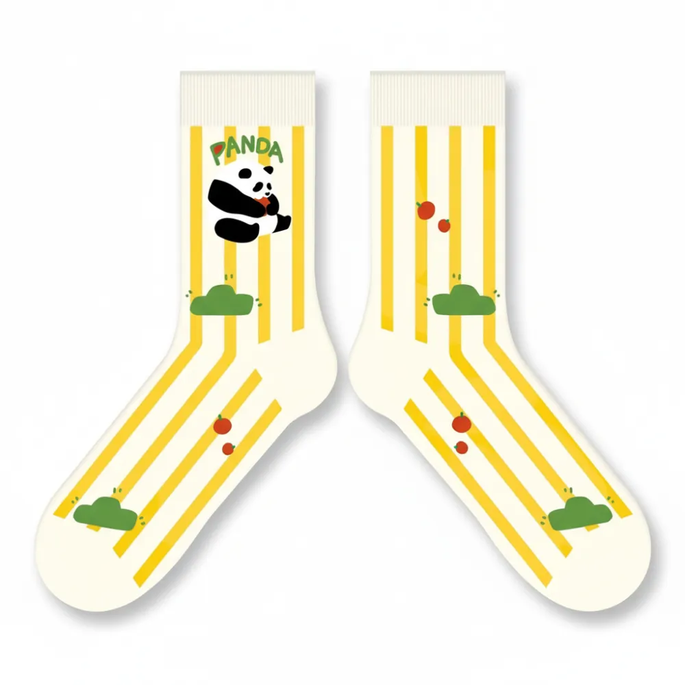 Playful Panda Striped Crew Socks