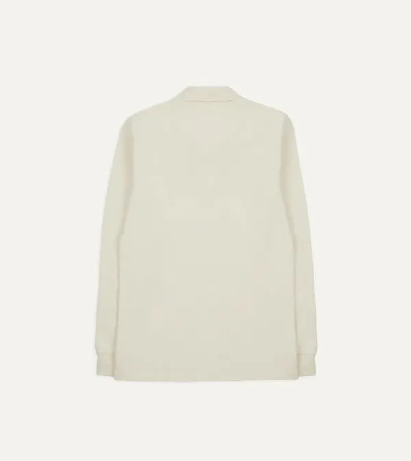Ecru Pique Cotton Long-Sleeve Polo Fall And Winter Shirt