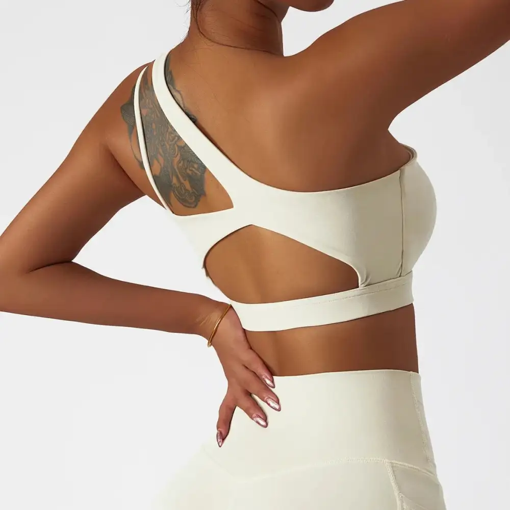 One-Shoulder Sports Bra with Decorative Straps