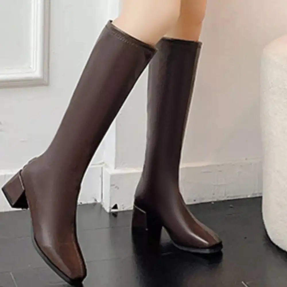 Refined Square Toe Block Heel Boots