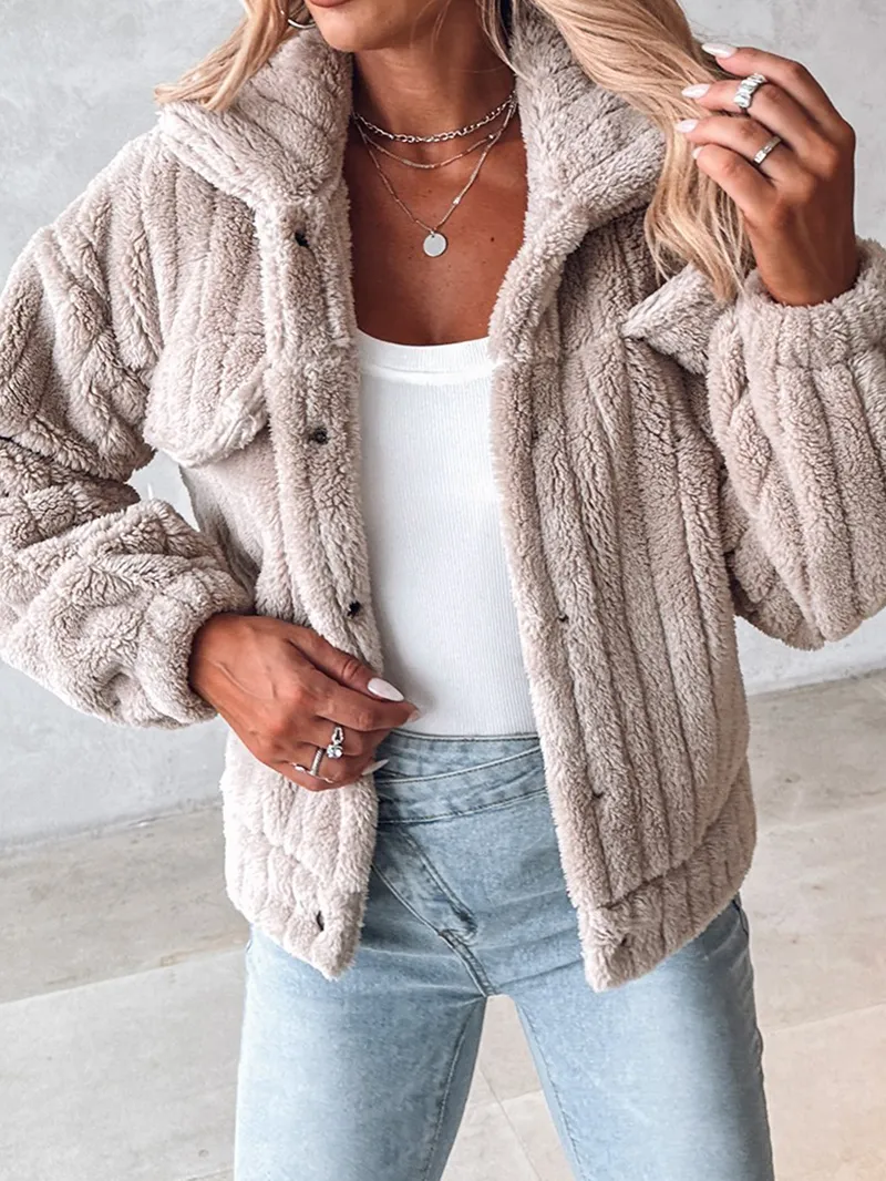 Casual solid color plush lapel jacket