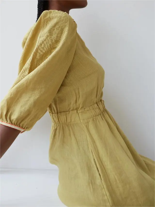 KHAKI LINEN JOY DRESS