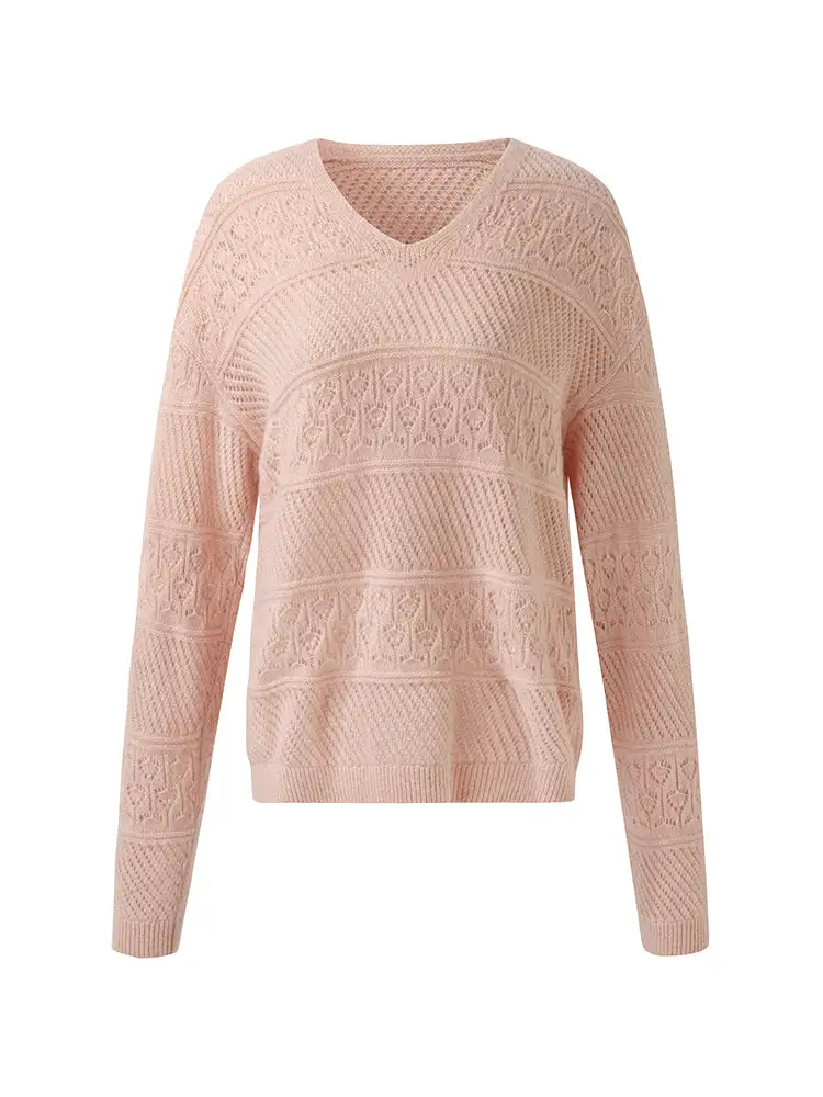 Cashmere Blend Openwork Women Sweater