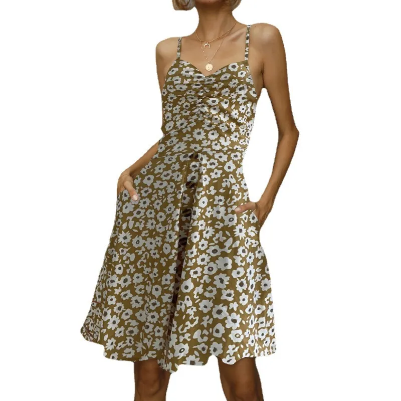 Sexy suspender dress spring and summer new large size printed floral short skirt