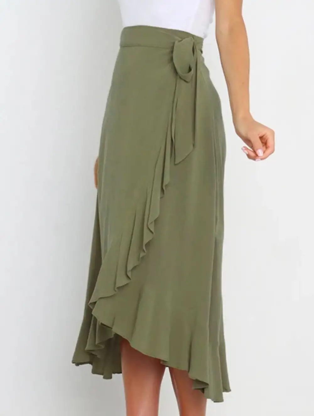 Irregular Tie Front Midi Skirt