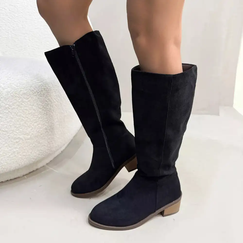 Side-Zip Closure Suede Knee High Boots